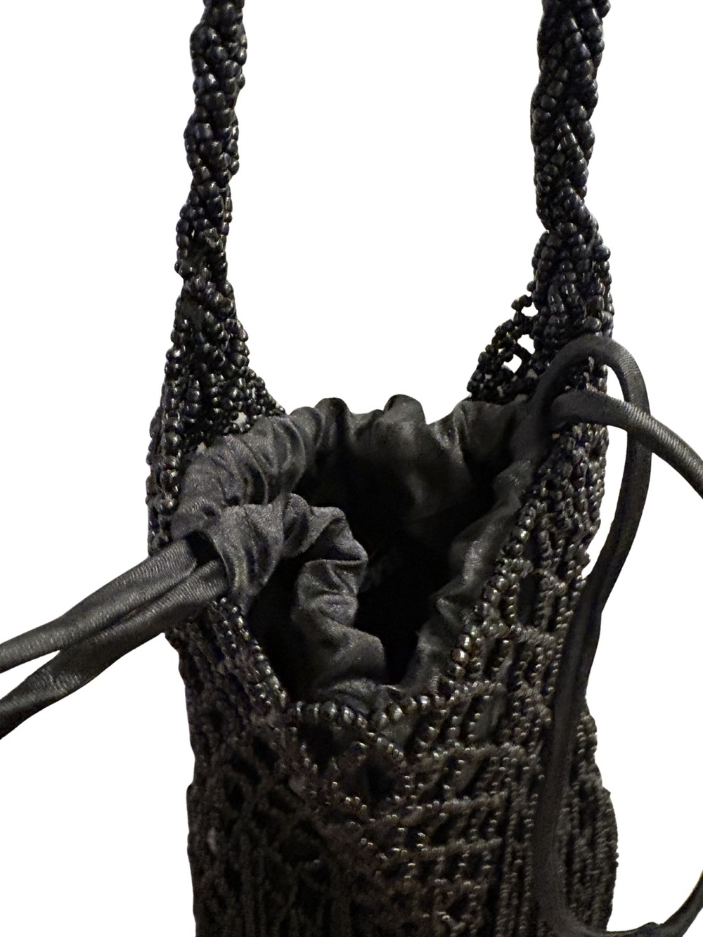 ZARA Black Beaded Macramé Fringe Shoulder Bag - Picture 5 of 5